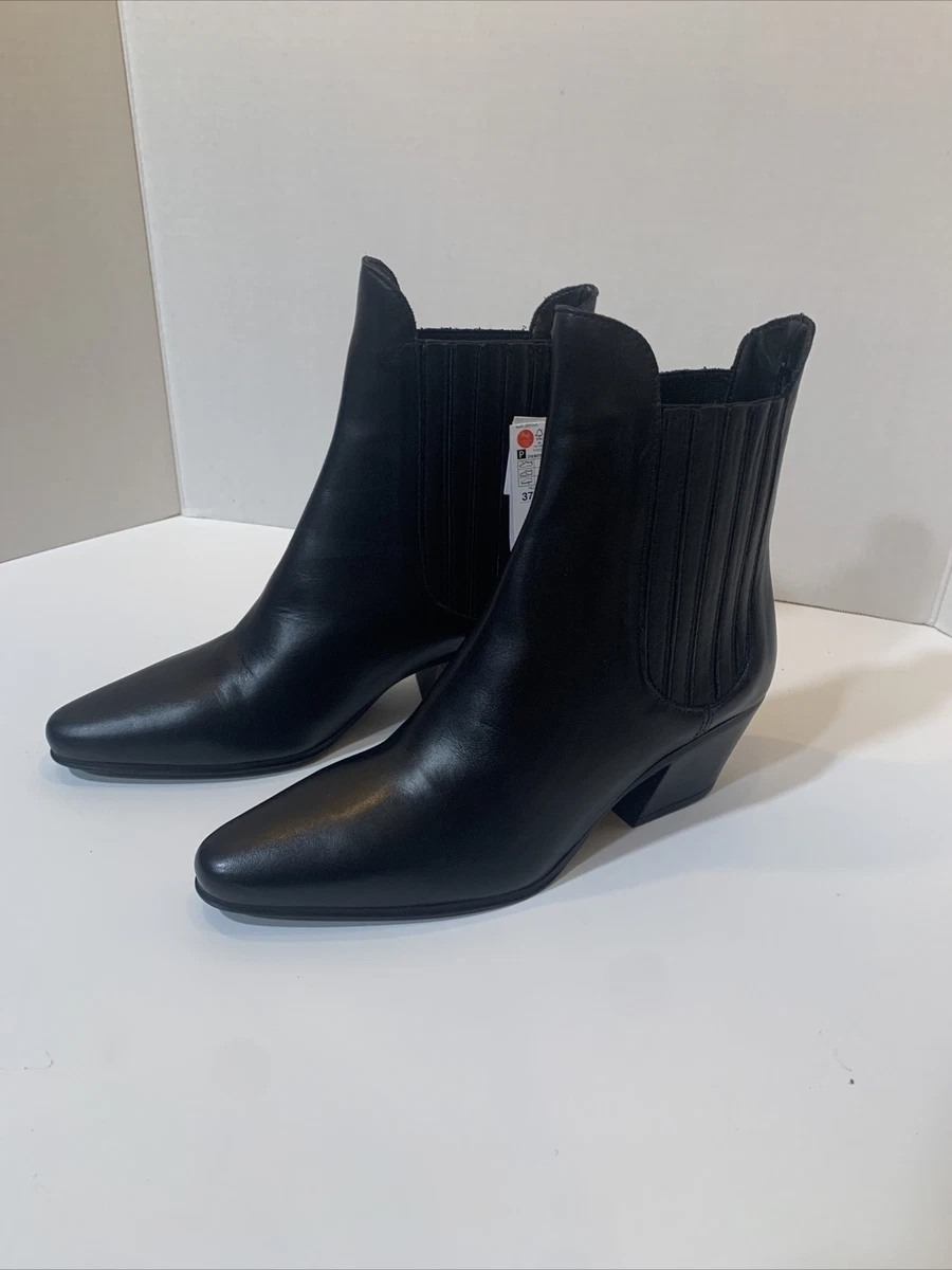 Zara Women s Black Leather Heeled Cowboy Ankle Boots NWT 6.5 37 2180 810