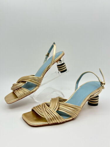 FRANCES VALENTINE Size 8B Gold Leather Womens Cord Open Toe Boho Sandal