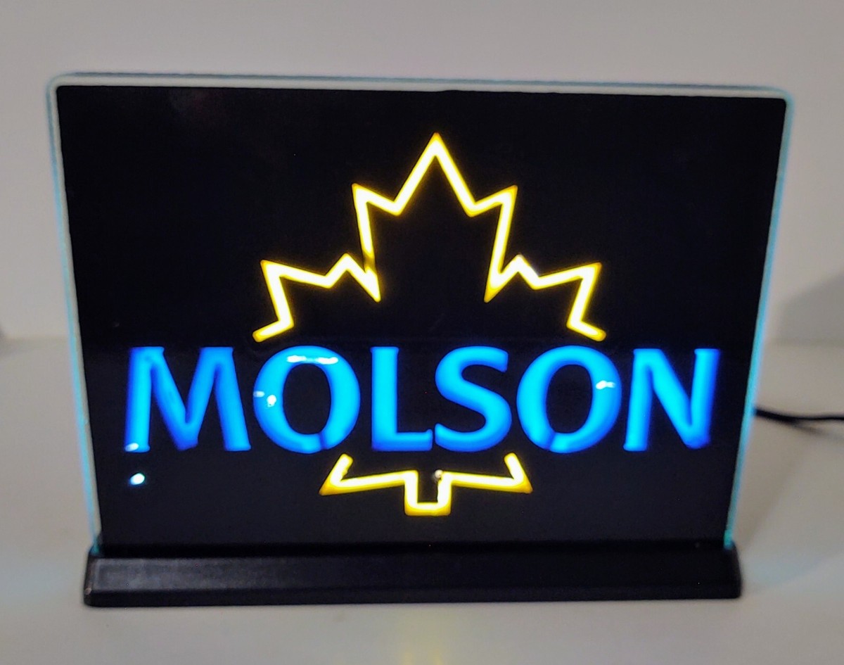 Vintage Molson Beer Electriglas Table Top Lighted Sign W/ Yellow 