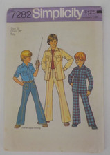 VTG SIMPLICITY PATTERN #7282 BOYS SHIRT PANTS SZ 10 TOP STITCH UNCUT PRINT 1975