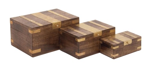3pc Wooden Trunks Treasure Chest Keepsake Box Pirate Box Jewlery Box Home Decor - Picture 2 of 3