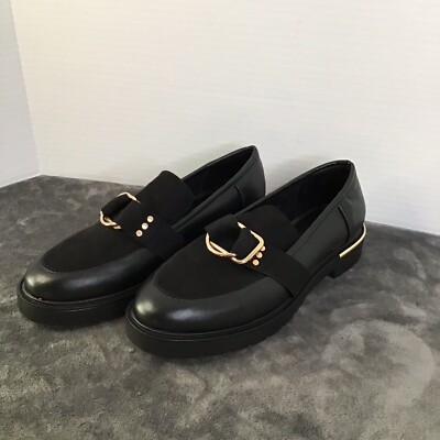 River Island Gold Toned Buckle Loafers Slip-on Style Almond Toe