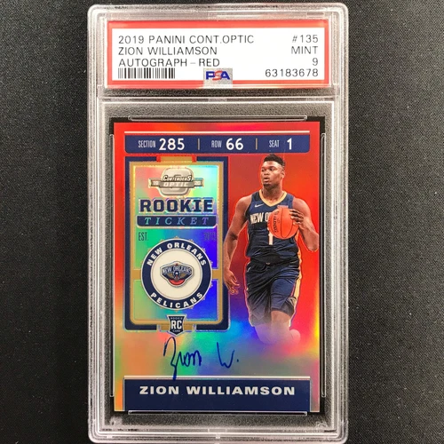 2019-20 Contenders Optic Zion Williamson Rookie Ticket Auto Red 32/49 Psa 9