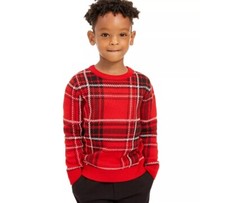 Charter Club Little Boys 3T Red Combo Plaid Family Sweater NWOT AV68