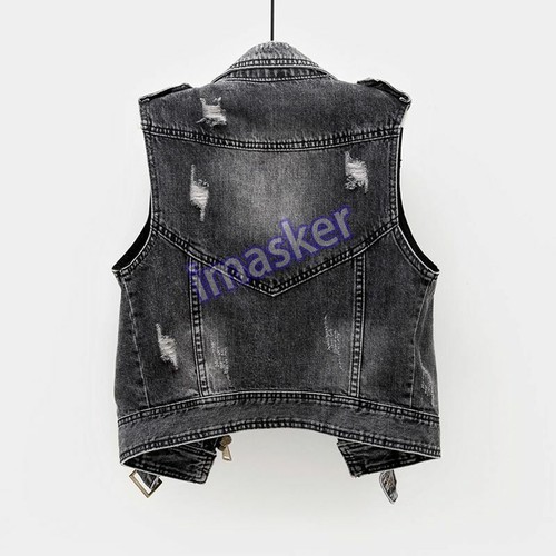 Women Denim Coat Waistcoat Jacket Top Jeans Sleeveless Biker Punk Casual - Picture 3 of 13