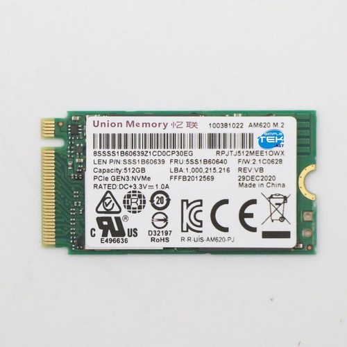 Lenovo Union Memory AM620 SSD M.2 512GB NVMe PCIe 2242 5SS1B60640 Refurbished - 第 2/4 張圖片