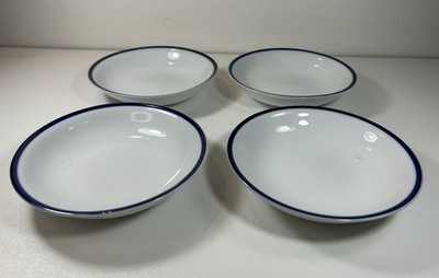 WILLIAMS SONOMA White Blue Rim Contemporary Fruit Dessert Breakfast Bowls Lot 4