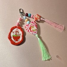 Strawberry Shortcake Animation Keychain Red Pink Green Beads Tassels Acrylic