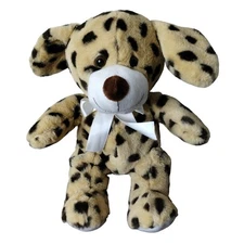 Rhode Island Novelty Tan Spotted Puppy Dog Plush White Bow Stuffed Animal