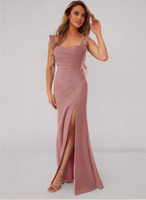 Azazie Barbie Size 4 Dusty Rose A-Line V-Neck Chiffon Dress