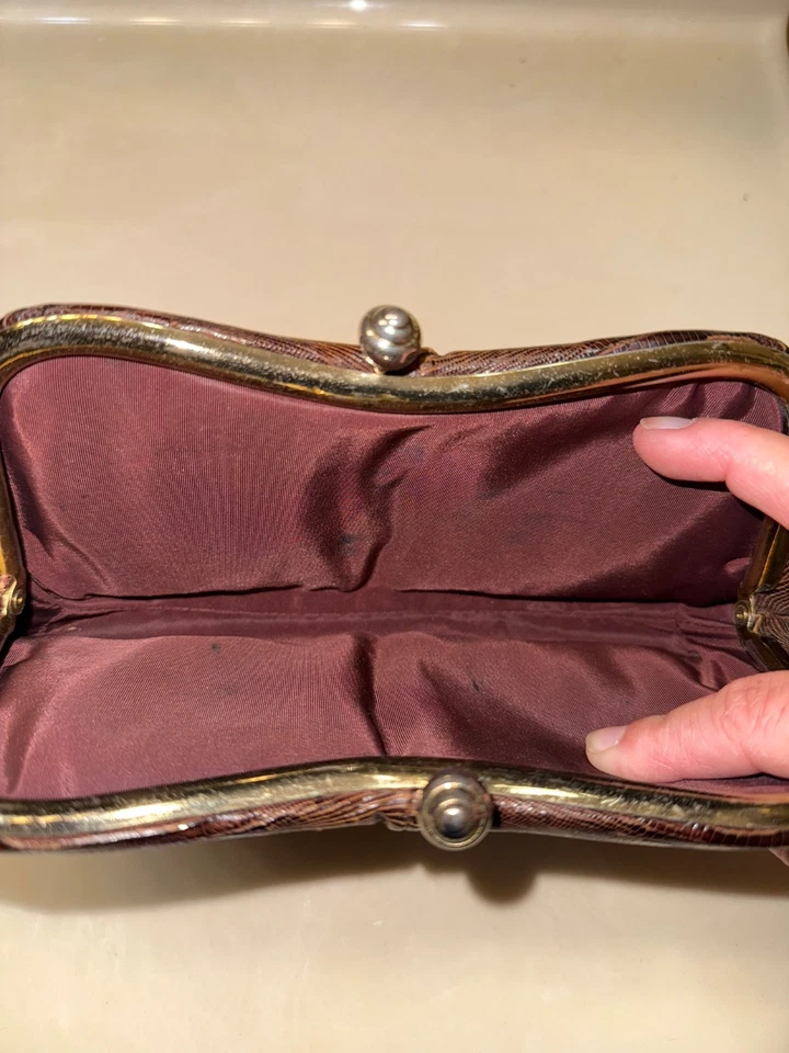 Винтажный коричневый змеиной кожи поцелуй замок застежки клатч - Изображение 3 из 4