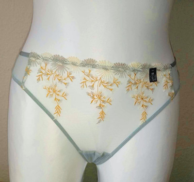 Etam String Tanga Brazilian ''Bonheur'' Mesh & filligrane Stickerei Hell - Blau 42