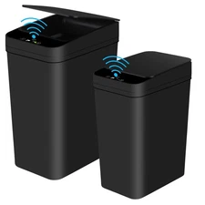 2 Pack 12L & 18L Automatic Trash Can Touchless Motion Sensor Garbage Lid Black