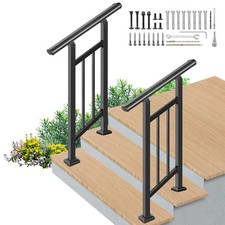 Bobolish 2 Pack Adjustable 2 Step Outdoor Handrails Wrought Iron Railing Black