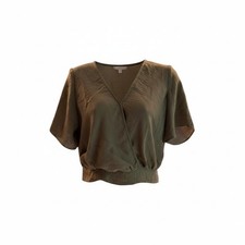 Redherring Crop Top Khaki Size 12 Wrap Front Short Sleeve Tie Back NEW