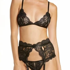 New Oh La La Cheri Bralette Suspenders Gstring Set Size L/XL