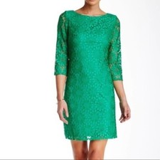 Eliza J Green Lace Shift Dress Size 4 Lined Business Office Evening Holiday