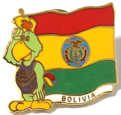 10th Pan Am Games ''Bolivia Flag'' (Amigo The Parrot) Indianapolis. IN. 1985 Pin