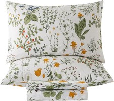 Zusbest King Size Sheets 100 Percale Cotton Green Floral Bed Sheet Set Yellow F