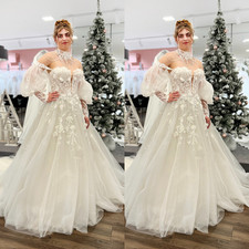 Plus Size Wedding Dresses Detachable Sleeves A Line Sweep Train Bridal Gowns