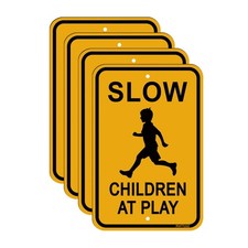 Slow Children at Play Signs 4 Pack, Kids Playing Slow Down Safety Sign 18  x12...