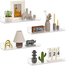 4-Pack 15 Clear Acrylic Floating Wall Shelves Book Display Organizer
