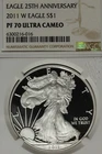 2011 W NGC PF70 ULTRA CAMEO 25TH ANNIVERSARY AMERICAN SILVER EAGLE #B52867