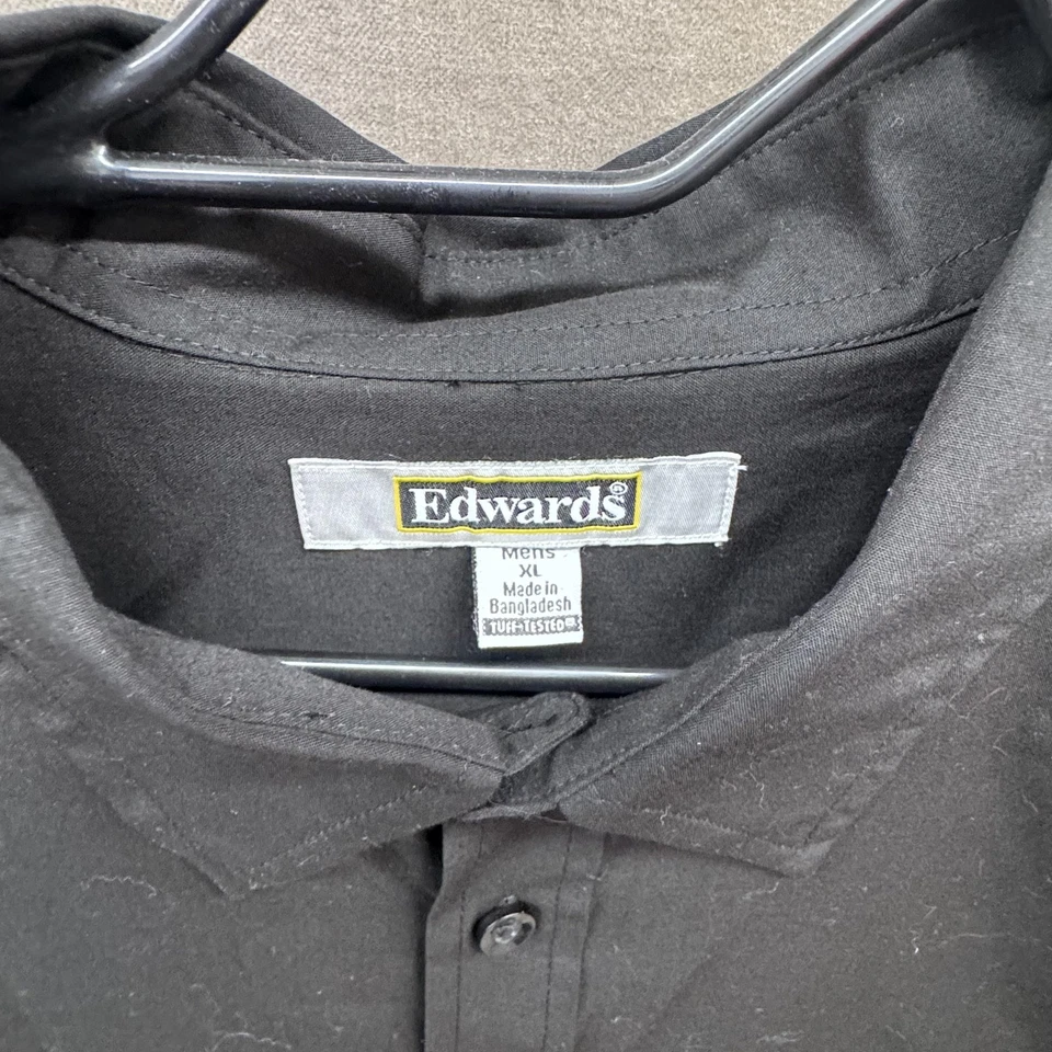 Edwards Shirt Mens XL Black Button Up Long Sleeve Work Uniform 27x33 Classic Fit - Image 2 of 4