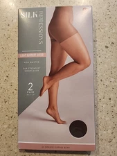 Silk Impressions  2 Pair. Light Support Sheer. 20 Denier. Black. Size Med.