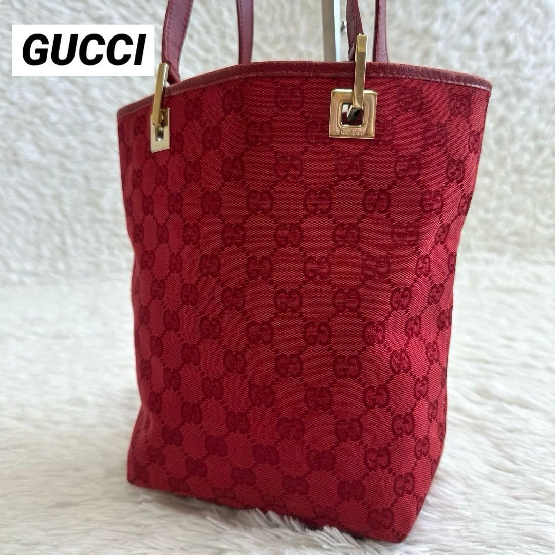 GUCCI GG Canvas Leather Tote Bag Red Authentic Designer Handbag