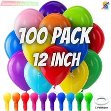 100 Rainbow Balloons 12" Latex Helium Party Pack Wedding Birthday Shower