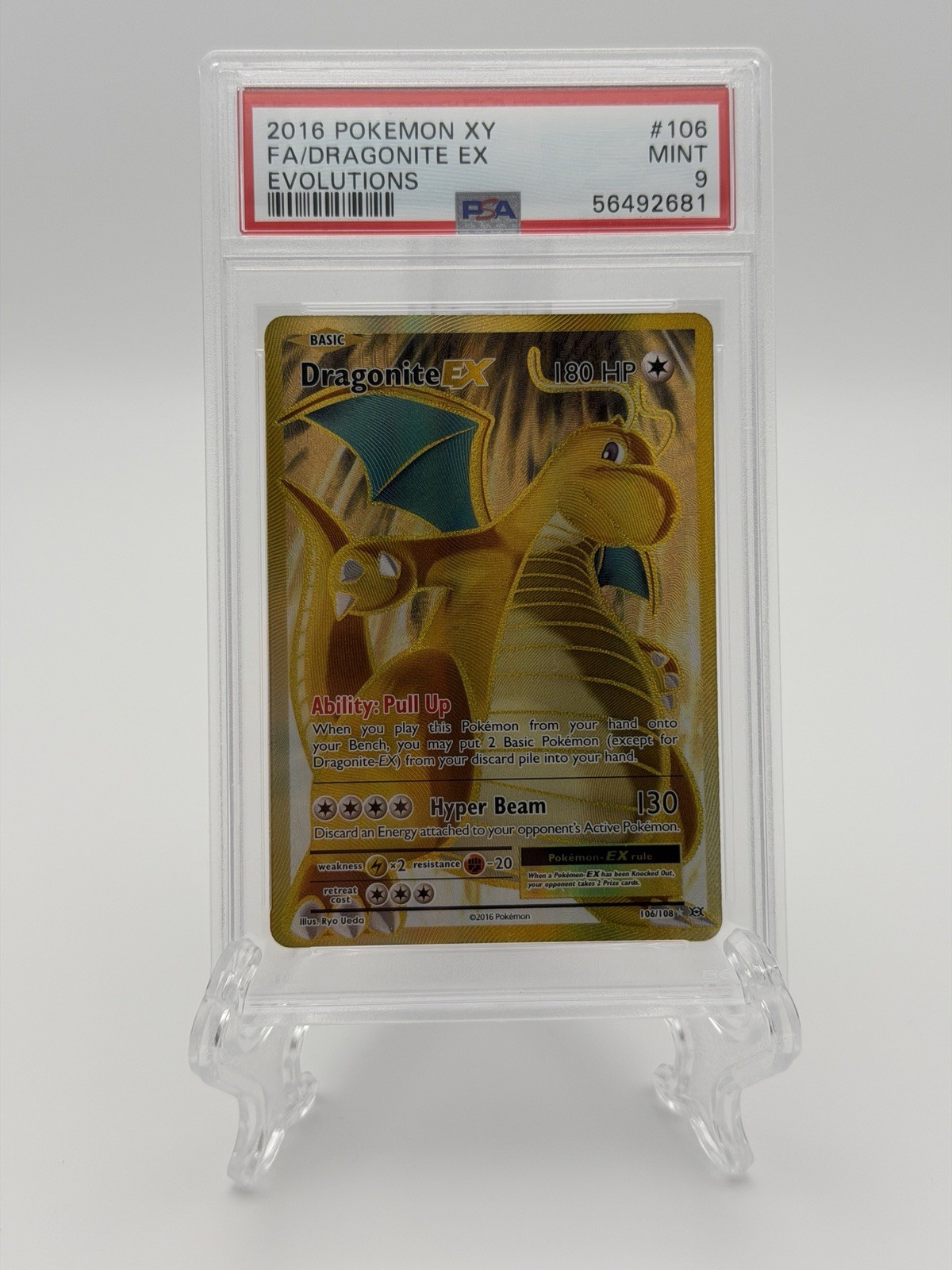 2016 Pokemon XY Evolutions #106 Dragonite EX Full Art PSA 9 Mint 106/108