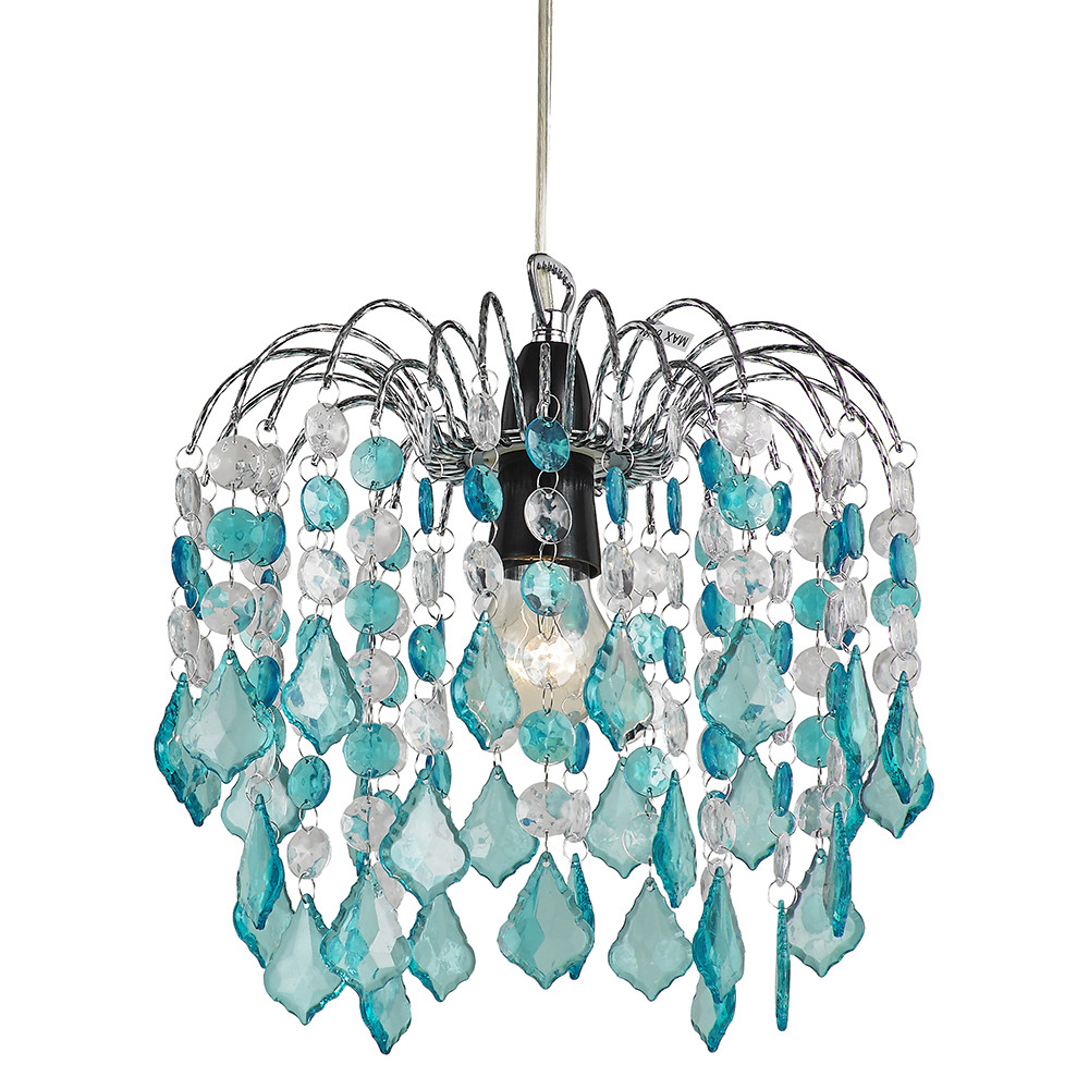 Teal Acrylic Easy Fit Pendant Light Shade with Chrome Metal Frame by Happy Ho...