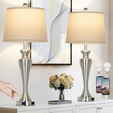 30" Silver Table Lamps Set of 2, 3-Way Dimmable Touch Living Room Lamp with U...
