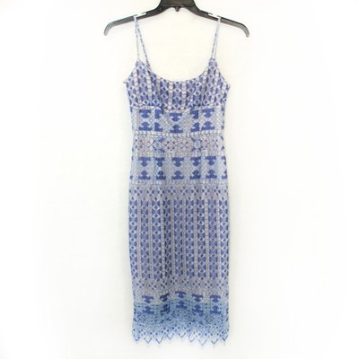 bcbgmaxazria blue lace dress BCBG Max Azria Blue Lace Lined Y2K Boat Neck Cocktail Dress Straps Zip  Small