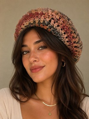 Handmade Crochet Beret Earth Tone Boho Slouchy Hat Autumn Fairycore Cottagecore