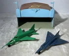 Vintage Marx Airplane Hanger W/ 2 Planes Delta Dagger F-102A & F-107A Tin Litho