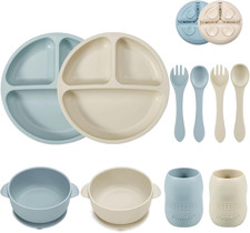 Silicone Baby Feeding Set 2 Divided Suction Plate  2 Suction Bowl  2 Tiny Cup