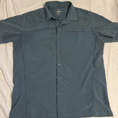 Kuhl Tufflex Synthetic Active Wear Shirt Large Blue Short Sleeve Button Down