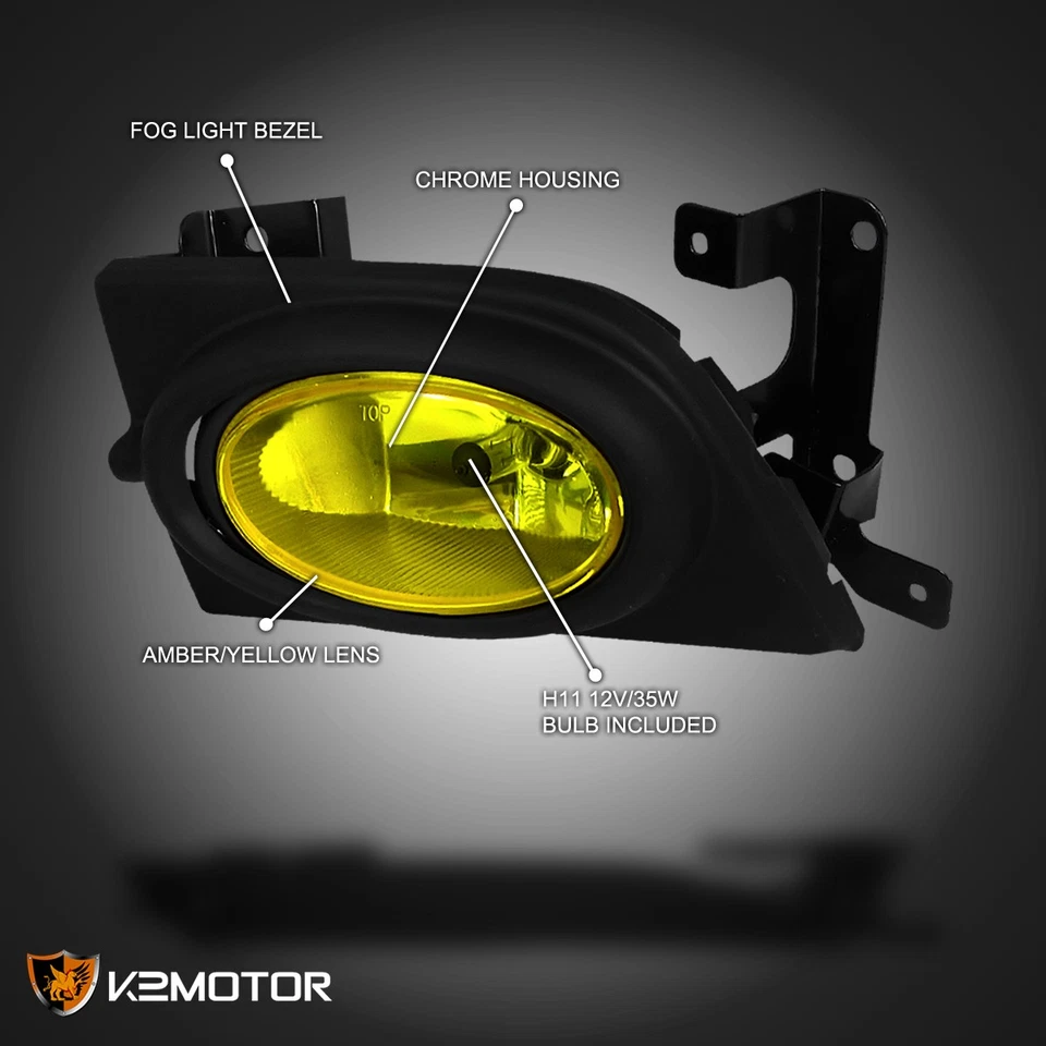 Fits 2006-2008 Honda Civic 4Dr Yellow Driving Fog Lights Lamps+Switch+Wiring - Изображение 3 из 4