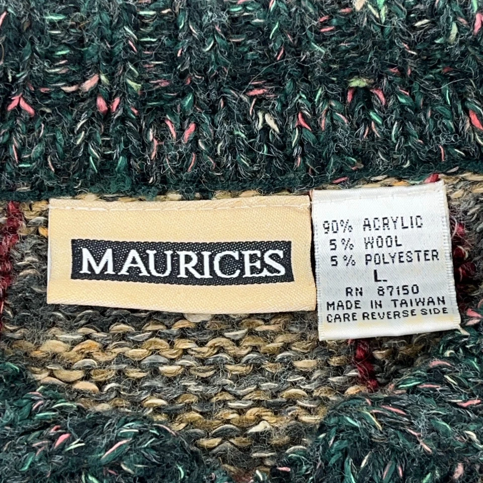 Cárdigan Suéter Vintage Maurices Mujer Grande Verde Rojo Cuadros Años 90 BOHO Abuela Foto 4 de 4