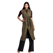 Who What Wear Vest Sleeveless Duster Trench Coat Belted Olive Green S