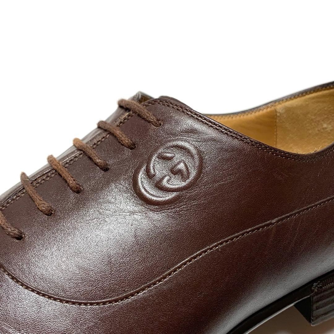 Gucci Logo Wingtip Dress Shoes Brown Leather Size 6.5 US About 7 For Men thumbnail 11