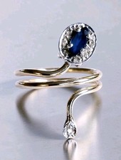 14K White Yellow Gold Sapphire Diamond Snake Wrap Ring 1975 Unworn Vintage Sz 6