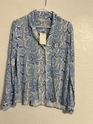 P.J. Salvage White /Blue Snake Pajama Top Size S Long Sleeve Sleepwear NWT #26