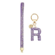 Initial Letter R Keychain for Women Rhinestone Alphabet Keychain, Purple
