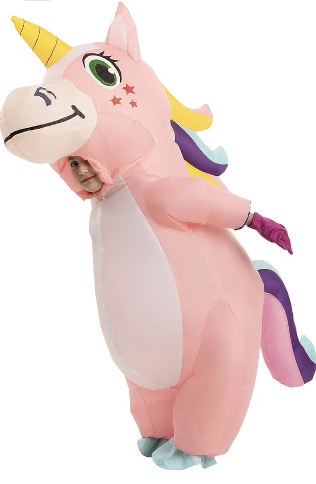 Disfraz inflable unicornio rosa con ventilador, talla infantil 4-6, talla única para la mayoría Foto 2 de 4