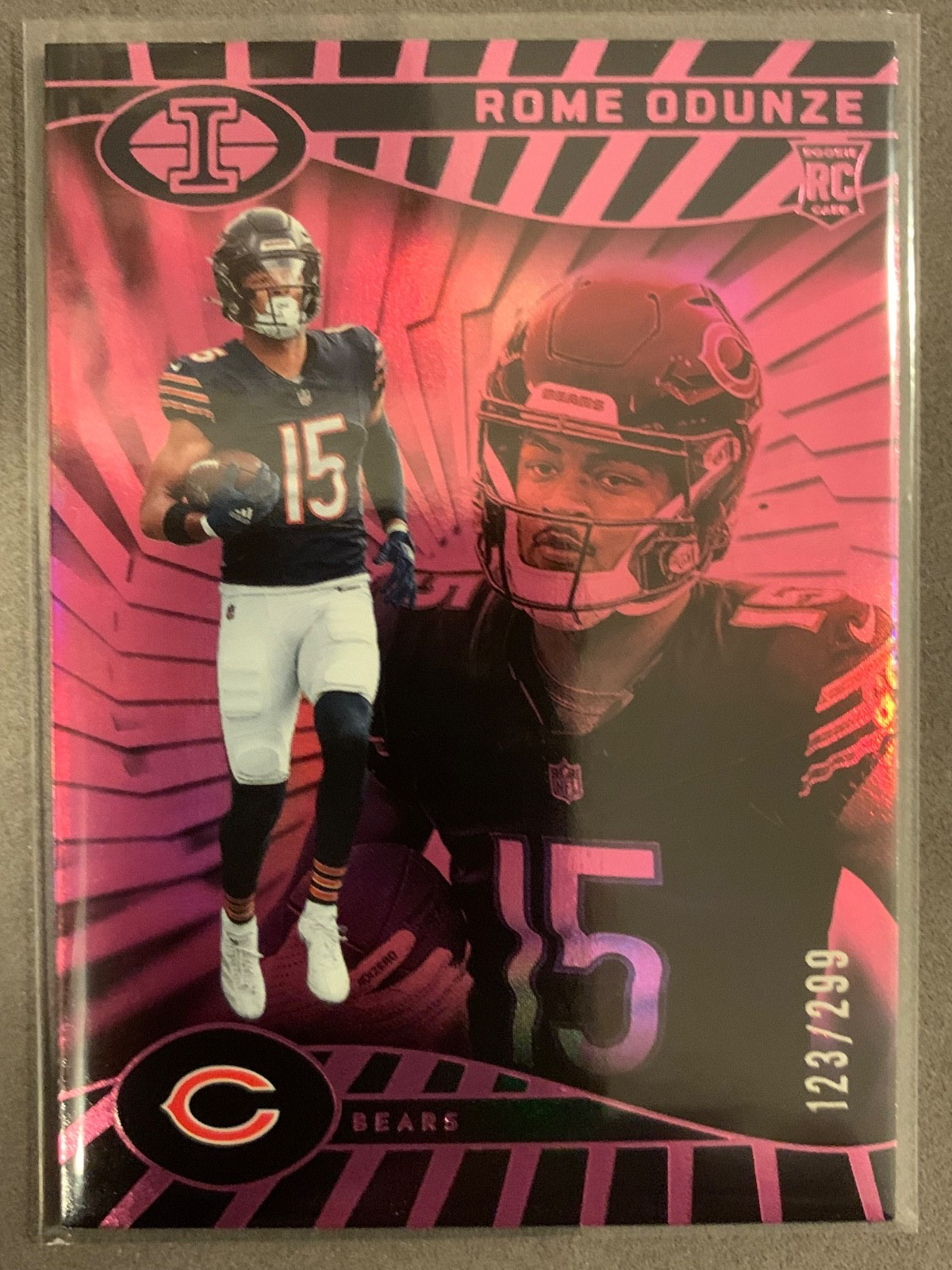 2024 Panini Illusions Rome Odunze Trophy Collection Pink /299  Chicago Bears #14