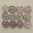 Washington Quarter Lot of 12 Circulated Silver Coins 1941-1964 Variety