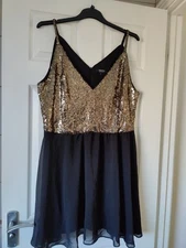 BNWT Simply Be Size 20 Dress Gold Sequins Black Strappy Party Cocktail